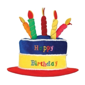 Club Pack of 12 Bright Multi-Colored Plush Happy Birthday Cake Party Hats - All