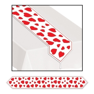Club Pack of 12 Red and White Printed Heart Table Runner Valentines Day Decoration - All