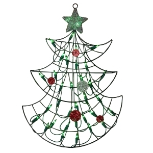 19 Lighted Christmas Tree with Silver Tinsel Star Window or Wall Silhouette Decoration - All