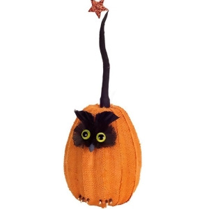 15.5 Orange and Black Burlap Owl Pumpkin with Star Autumn Table Top Decoration - All