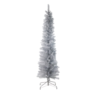 6' x 20 Silver Tinsel Artificial Pencil Christmas Tree Unlit - All