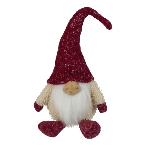 17 Textured Ivory and Red Chubby Smiling Gnome Plush Table Top Christmas Figure - All