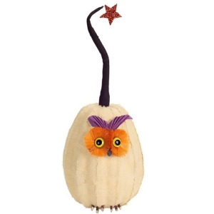 15.5 Cream Orange and Purple Burlap Owl Pumpkin with Star Autumn Table Top Decoration - All
