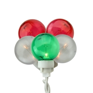 Set of 100 Green Red and White G30 Globe Icicle Christmas Lights White Wire - All