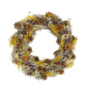 20 Natural and Yellow Pine Cone and Wheat Artificial Christmas Wreath Unlit - All