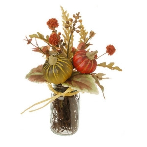 11 Autumn Harvest Decorative Artificial Gourd Arrangement in a Clear Glass Jar - All