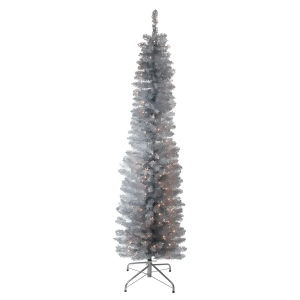 6' x 20 Pre-Lit Silver Tinsel Artificial Christmas Tree- Clear Lights - All