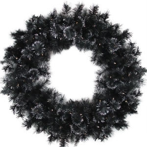 36 Battery Operated Black Bristle Artificial Christmas Wreath Warm White Led Lights - All