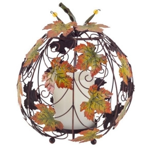 12.5 Decorative Autumn Harvest Maple Leaf Scroll Pillar Candle Lantern - All