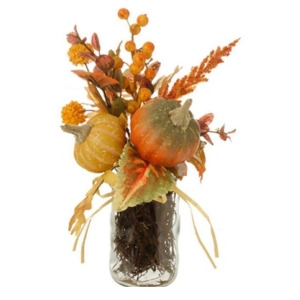10 Autumn Harvest Decorative Artificial Gourd Arrangement in a Clear Glass Jar - All