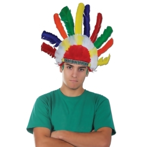 Club Pack of 12 Bright Colored Feathered Indian Headdress Party Decorations - All