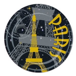Pack of 96 Disposable Black Gray and Gold Paris Eiffel Tower Dinner Plates 9 - All