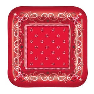 Pack of 96 Disposable Red Paisley-Designed Bandana Square Dessert Plates 7 - All