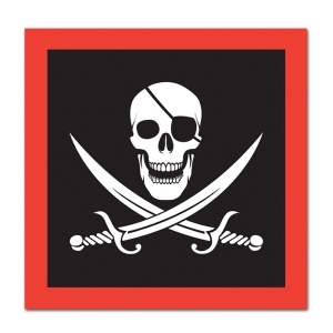 Club Pack of 192 Red and Black Pirate Flag Disposable 2 Ply Luncheon Party Napkins - All