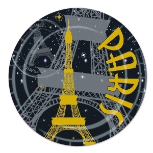 Pack of 96 Disposable Black Gray and Gold Paris Eiffel Tower Dessert Plates 7 - All