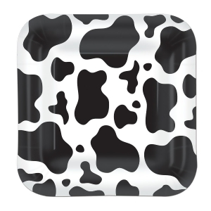 Pack of 96 Disposable Black and White Cow Print Square Dessert Plates 7 - All