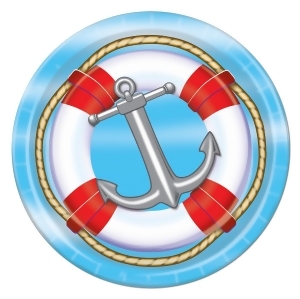 Pack of 96 Disposable Nautical Life Preserver Anchor Dessert Plates 7 - All