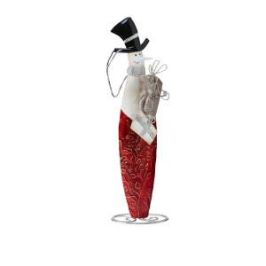 14.5 Pop of Red Capiz Shell Snowman with Top Hat Christmas Table Top Figurine Decoration - All