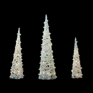 Set of 3 Battery Operated White and Silver Glittered Led Lighted Cone Tree Christmas Decoration 39.25 - All