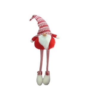37 Red and White Portly Hanging Leg Gnome Decoration with Christmas Snow Cap and Red Sweater - All
