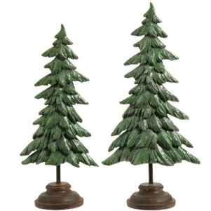 Set of 2 Green and Brown Glitter Pine Tree Christmas Decorations 17 - All