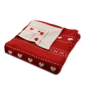 Alpine Chic Red with White Heart Pattern Knitted Christmas Throw Blanket 50 x 60 - All