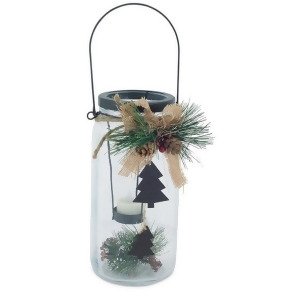 9.75 Country Cabin Glass Jar with Dangling Tree Accent Christmas Tea Light Candle Holder - All