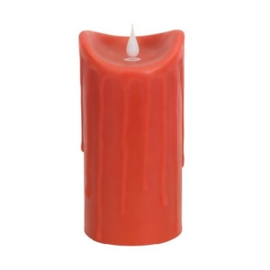 7 Red-Orange Dripping Wax Flameless Led Lighted Pillar Candle with Moving Flame - All