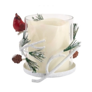 6 Glass and Ceramic Cardinal Bird on Pine Branch Christmas Pillar Candle Holder - All