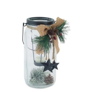 9.75 Country Cabin Glass Jar with Dangling Star Accent Christmas Tea Light Candle Holder - All