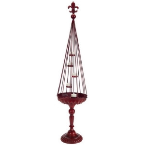 37 French Inspired Fleur-de-Lis Finial Red Cage Antique Tea Light Candle Holder - All