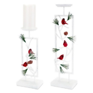 Set of 2 Woodland Inspired Snowy Cardinal Christmas Pillar Candle Holders 19.5 - All