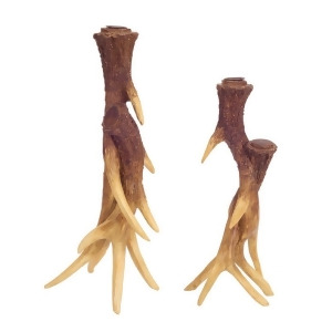 Set of 2 Country Rustic Deer Antler Christmas Taper Candle Holders 15.5 - All