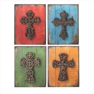 Set of 4 Red Blue Green and Gold Scroll Cross with Script Accent Religious Wall Decor 13 - All