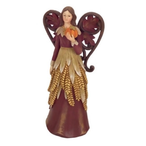10 Burgundy and Brown Autumn Harvest Angel with Pumpkin Table Top Decoration - All