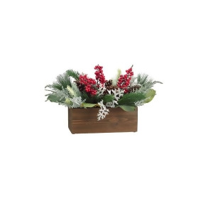 9 Pine Red Berry and Pine Cone Floral Arrangement in Decorative Wooden Box - All