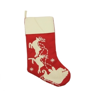 20 Red and Off White Santa with his Sleigh and Reindeer Christmas Stocking - All