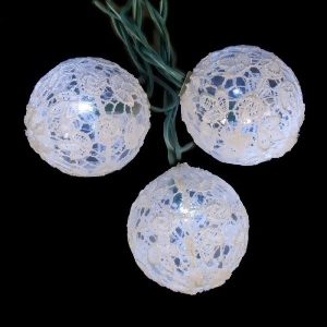 Set of 10 Led Winter White Lace Ball Christmas Lights Set Green Wire - All