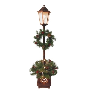 4' Bronze Distressed Decorative Christmas Street Lamp with Pine Needles and Berries - All