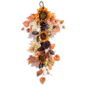 32 Autumn Harvest Orange and Brown Natural Sunflower Fall Foliage Artificial Thanksgiving Swag - All