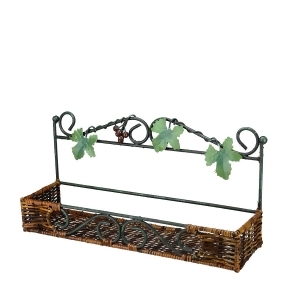 18.5 Green and Brown Rattan and Iron Decorative Wall Rack with Grape Vines - All