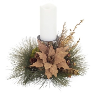 19 Burlap Poinsettia Pine Cone and Golden Berry Decorative Artificial Christmas Candle Holder - All