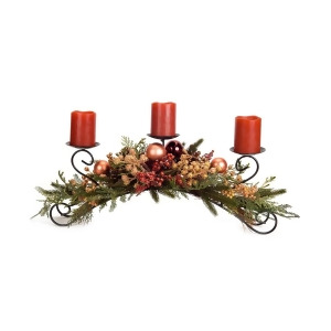 27 Red and Bronze Berry Pine Cone and Ball Ornament Artificial Christmas Pillar Candle Holder - All