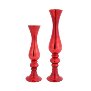 Set of 2 Elegant Red Mercury Glass Style Christmas Finial Flower Vases 19.5 - All