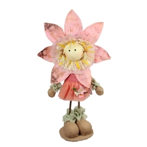 21.5 Pink Tan and Light Green Spring Floral Standing Sunflower Girl Decorative Figure - All