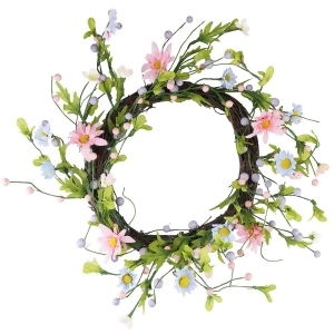 12 Green Pink and Purple Decorative Artificial Spring Floral Twig Wreath Unlit - All