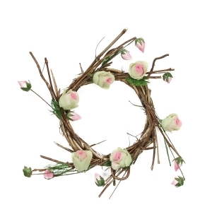 11 Brown Cream and Pink Decorative Artificial Spring Floral Twig Wreath Unlit - All