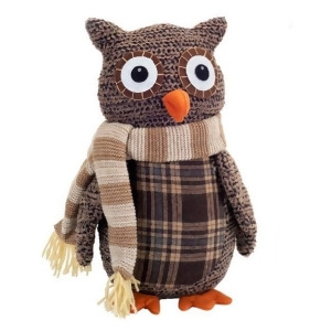 12.25 Country Cabin Decorative Plush Brown and Beige Plaid Owl Christmas Table Top Decoration - All