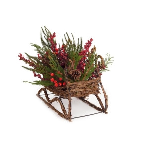 17 Mixed Pine and Red Berry Wicker Sleigh Christmas Table Top Decoration - All