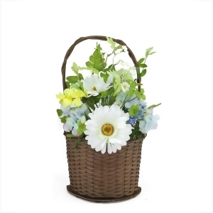 14.5 Lakeside Blue White Silk Mixed Flower Artificial Spring Floral Arrangement in Basket - All